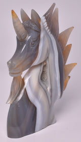 AGATE CRYSTAL UNICORN CARVING 12 cm P992