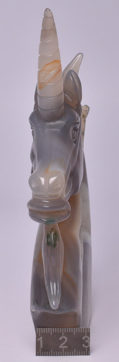 AGATE CRYSTAL UNICORN CARVING 15.5 cm P993
