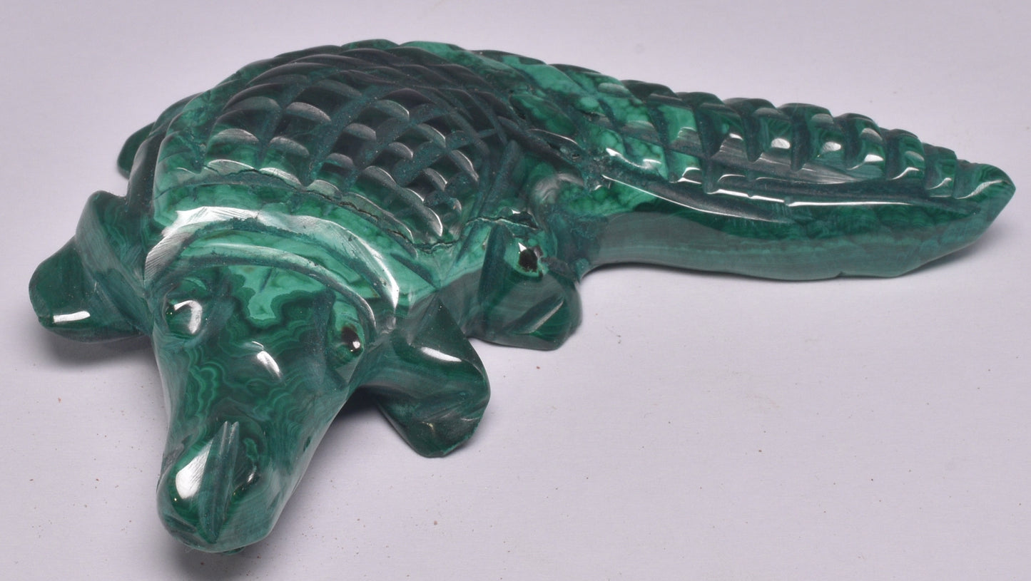 MALACHITE CRYSTAL ALLIGATOR CARVING P492