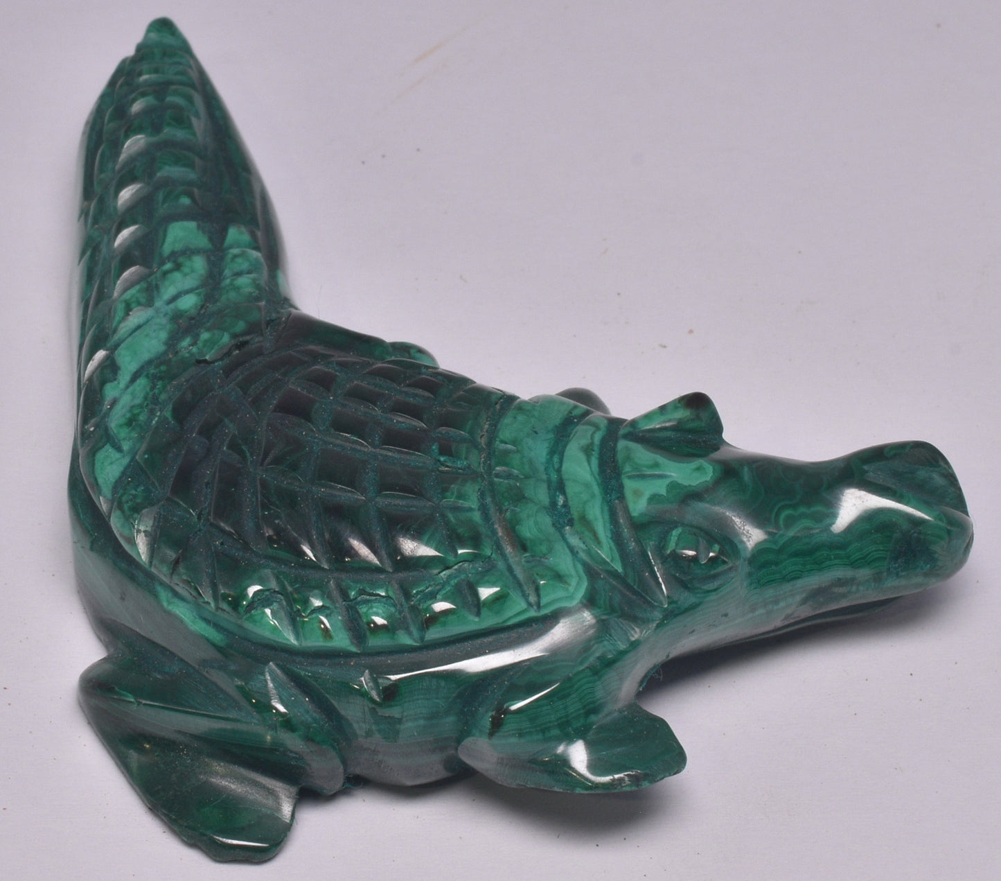 MALACHITE CRYSTAL ALLIGATOR CARVING P492