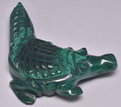 MALACHITE CRYSTAL ALLIGATOR CARVING P492