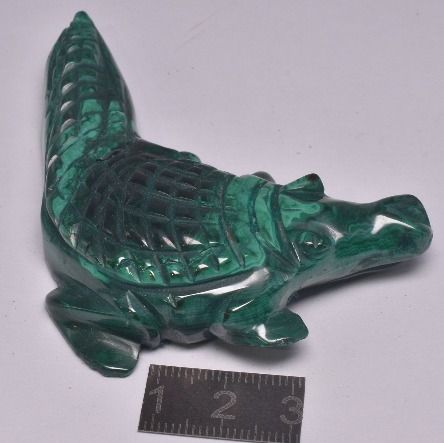 MALACHITE CRYSTAL ALLIGATOR CARVING P492