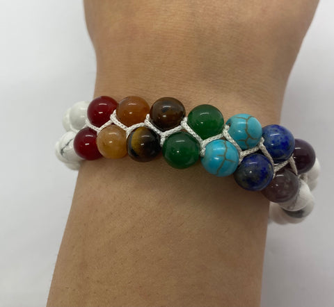 CHAKRA and HOWLITE BEADED BRACELET J08